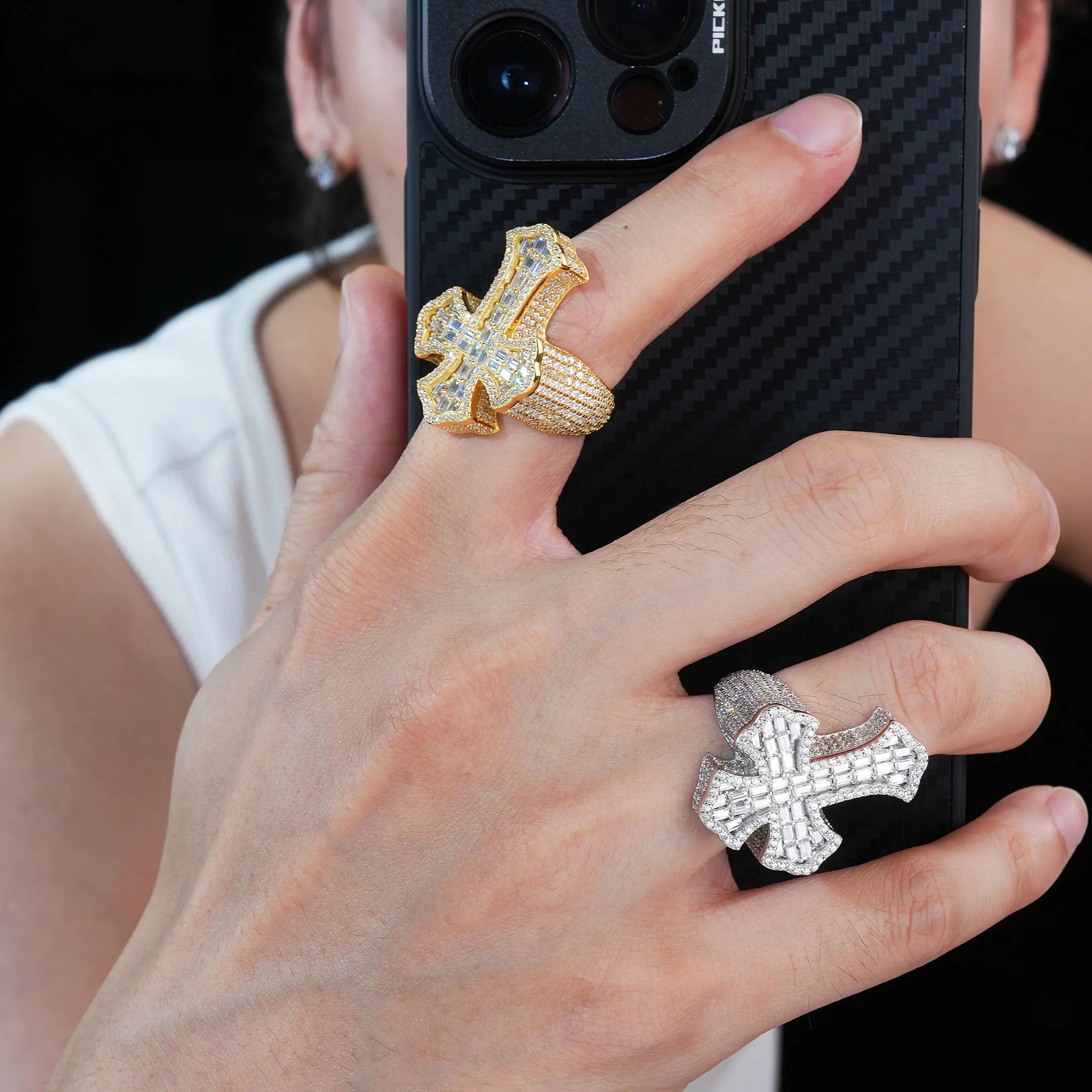 S925 Moissanite Cluster Cross Ring