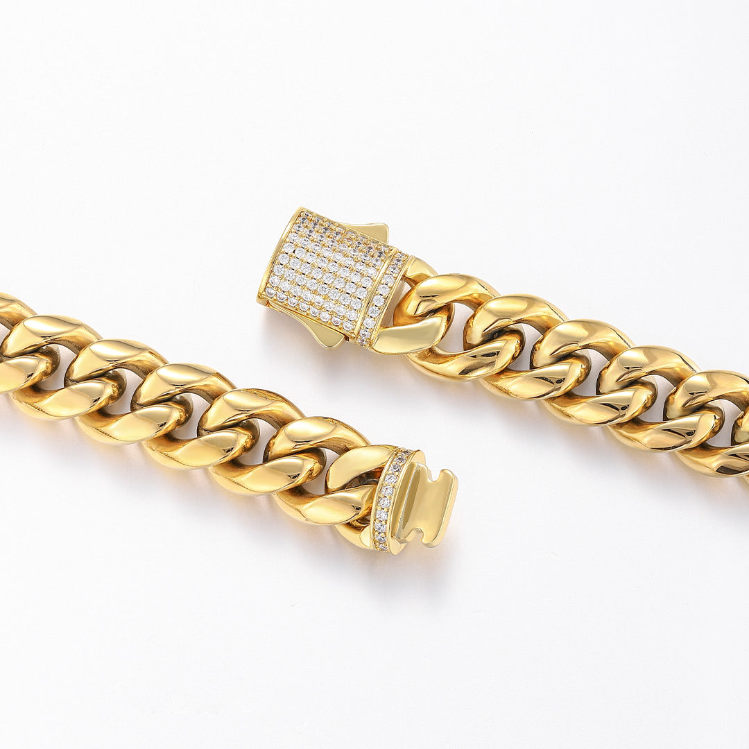 12MM Iced Out Clasp Miami Cuban Link Set