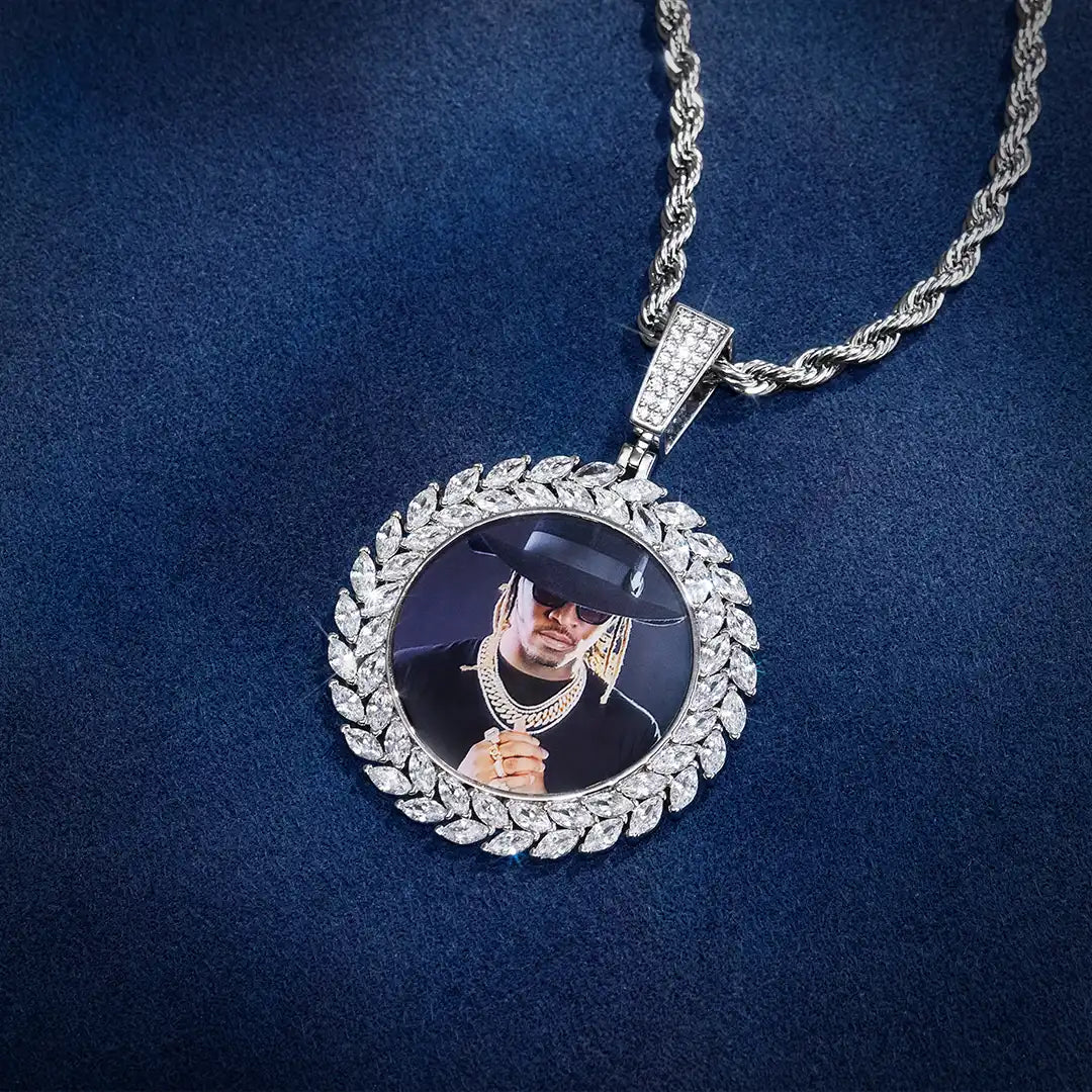 Marquise Cut Round Photo Pendant
