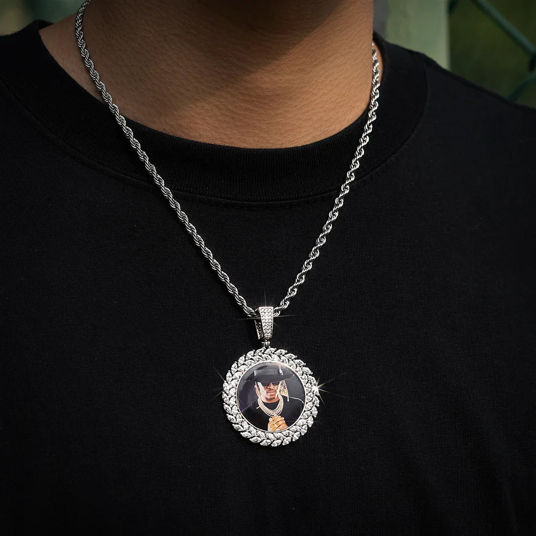 Marquise Cut Round Photo Pendant