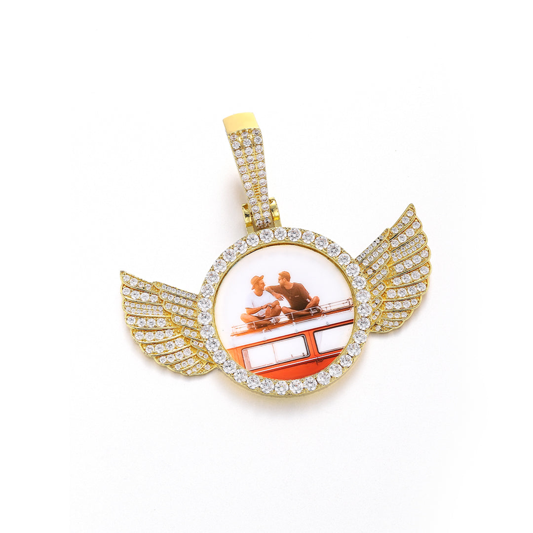 Custom Angel Wing Round Photo Pendant
