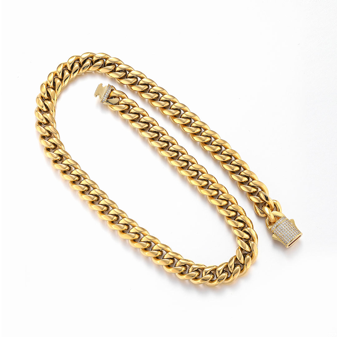 12MM Iced Out Clasp Miami Cuban Link Set