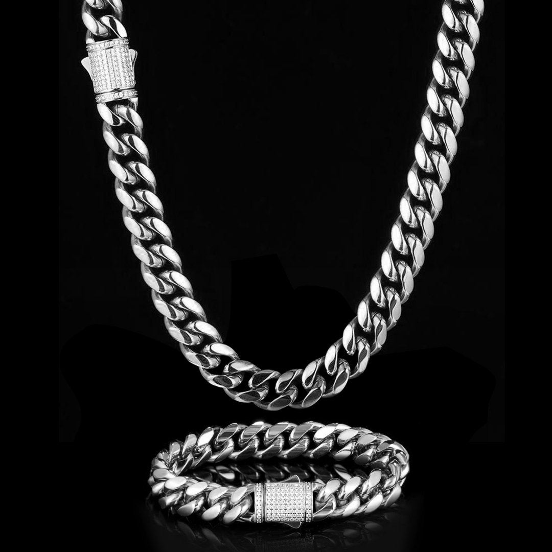 12MM Iced Out Clasp Miami Cuban Link Set