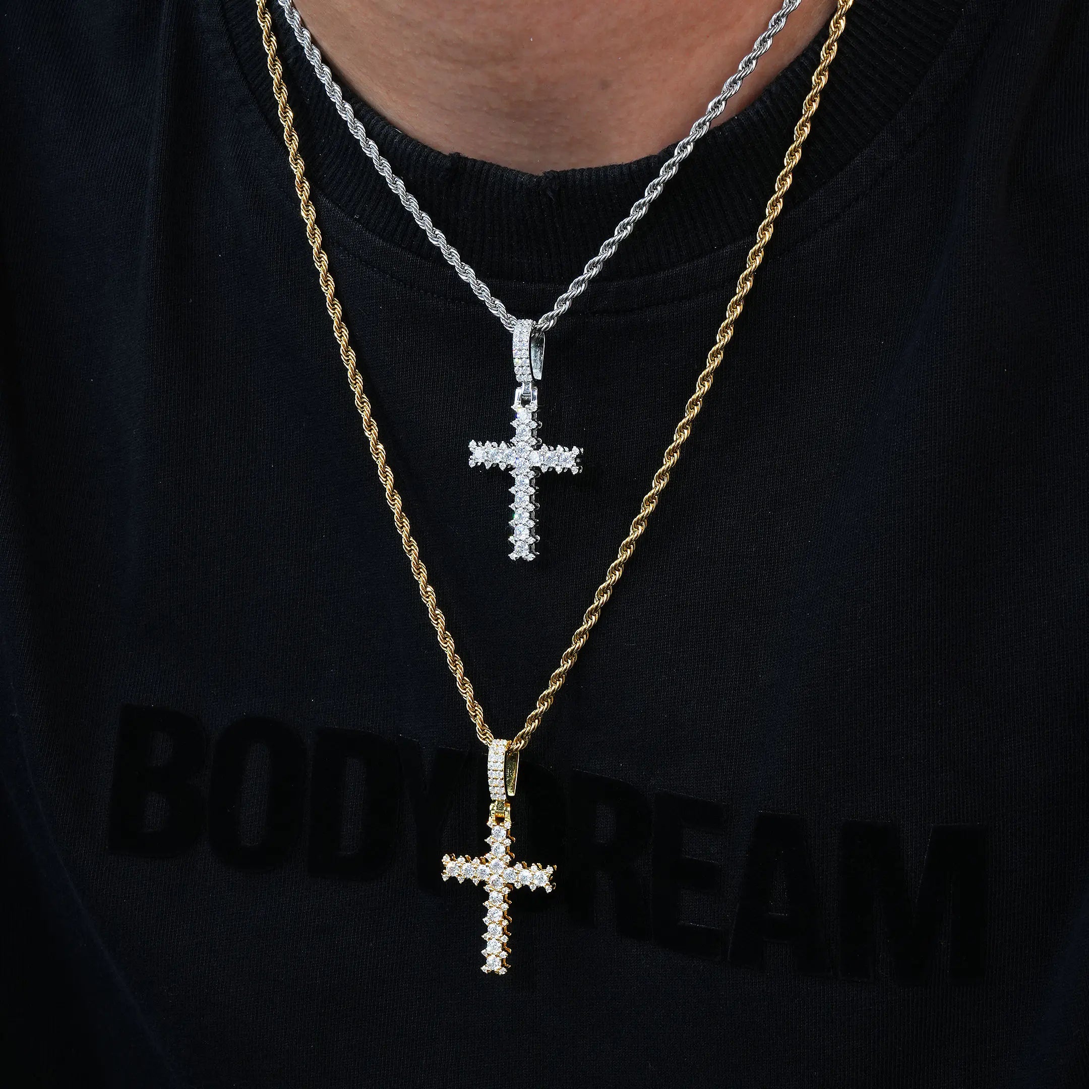 S925 Moissanite Princess Cut Cross Pendant