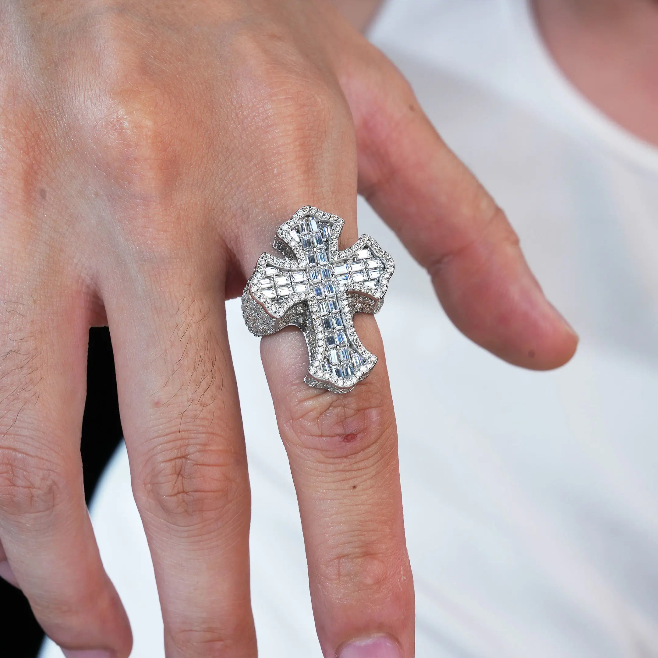 S925 Moissanite Cluster Cross Ring