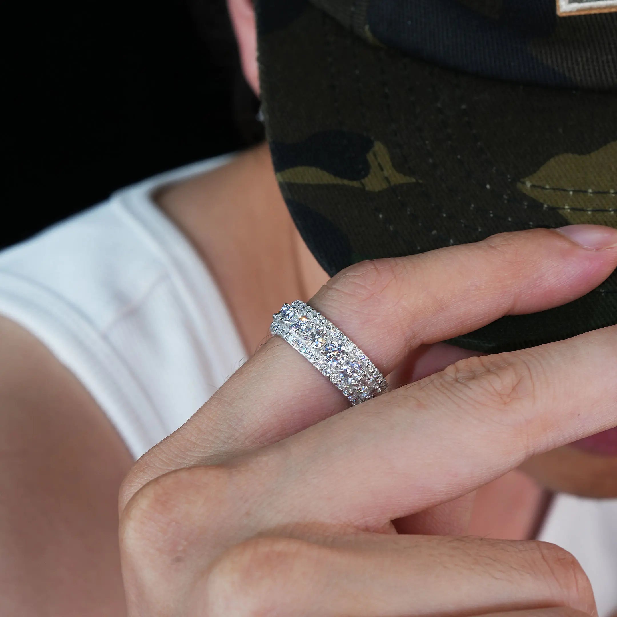 S925 Moissanite Three Row Ring
