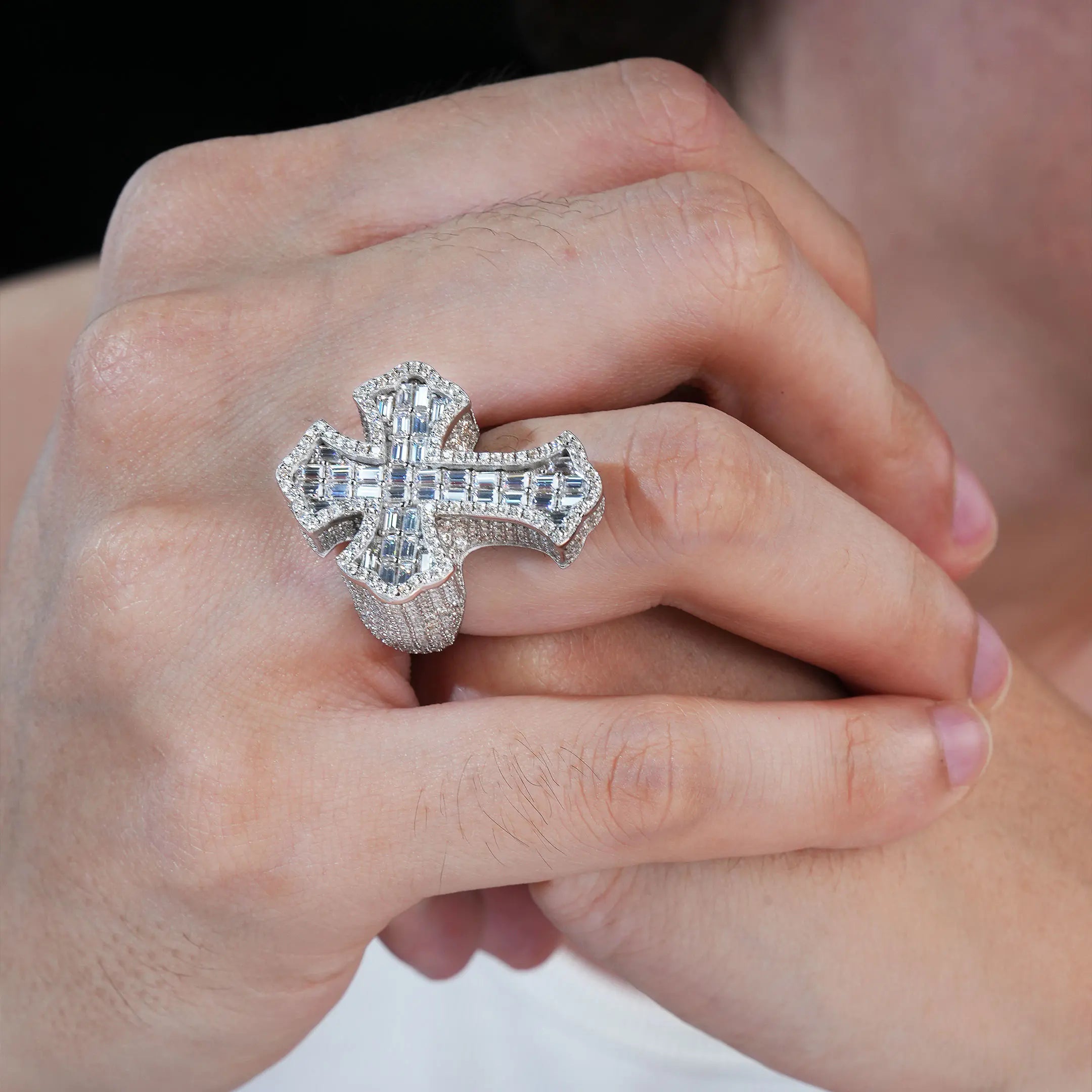S925 Moissanite Cluster Cross Ring
