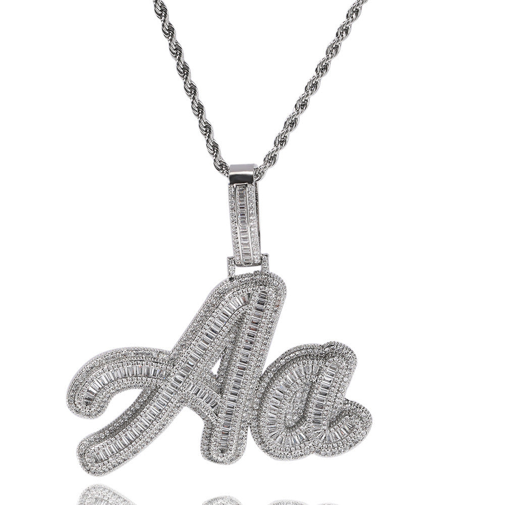 Custom Baguette Cursive Letter Pendant