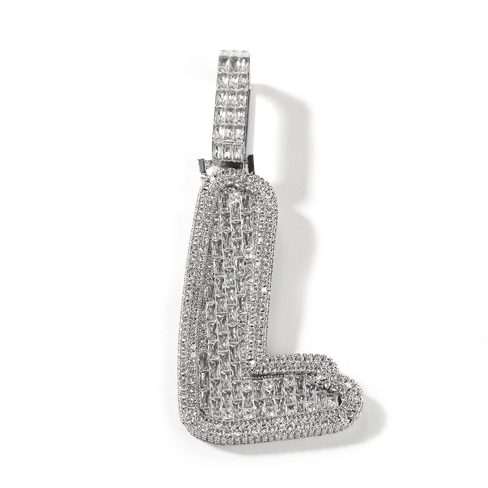 Custom Baguette Cursive Letter Pendant