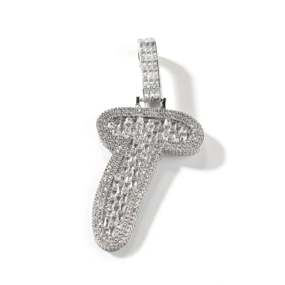 Custom Baguette Cursive Letter Pendant