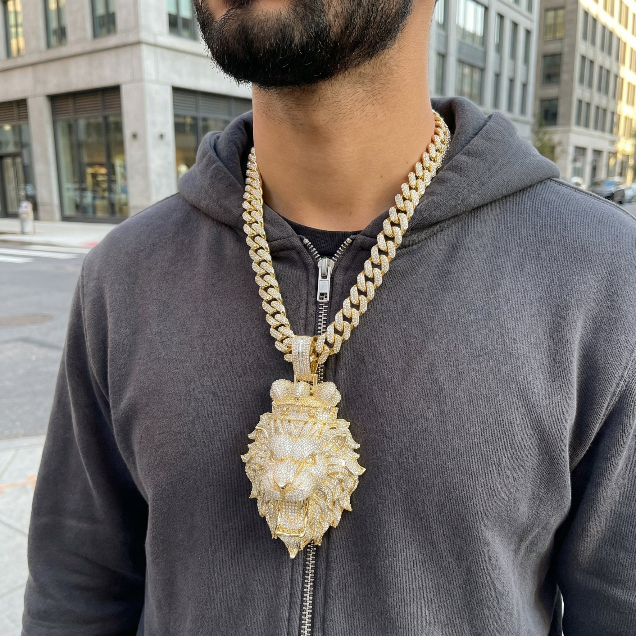 Iced-Out Big Lion Head Jungle King Pendant