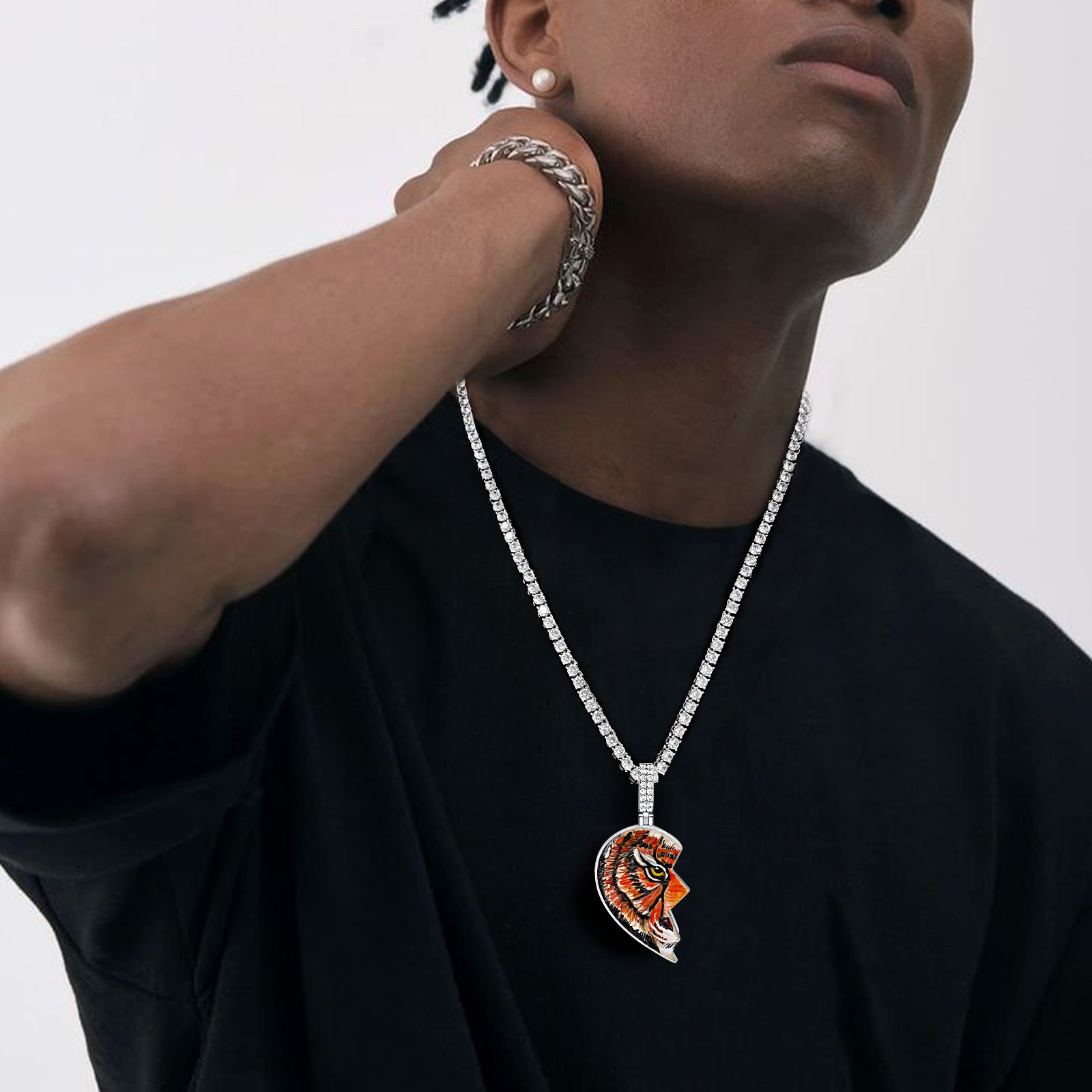 Tiger Broken Heart Enamel Pendant