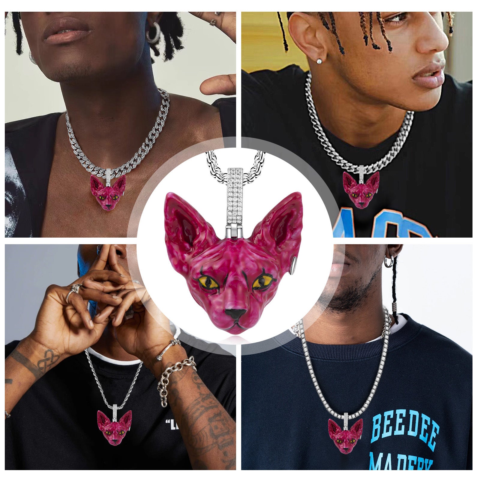 Red Cat Head Enamel Pendant