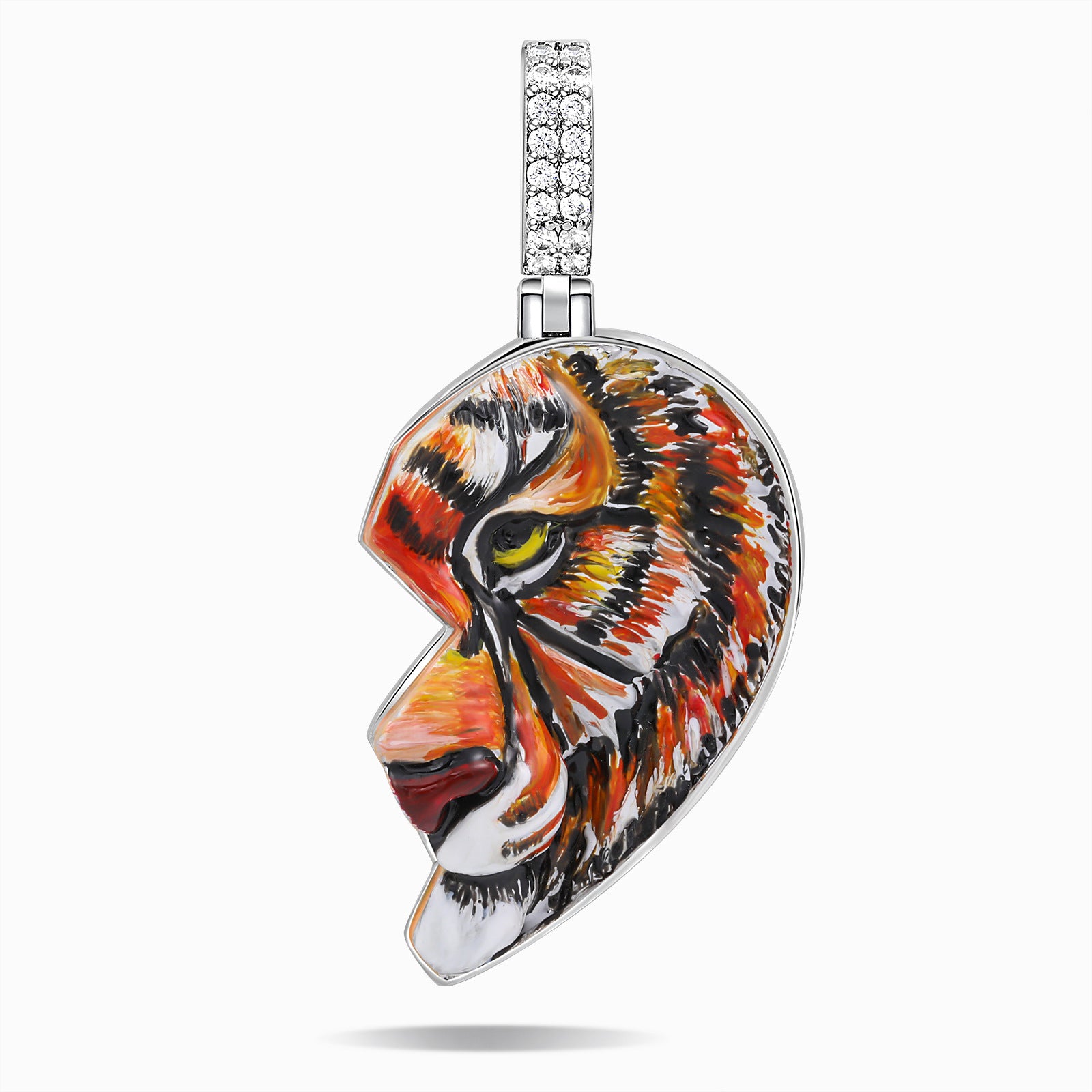 Tiger Broken Heart Enamel Pendant