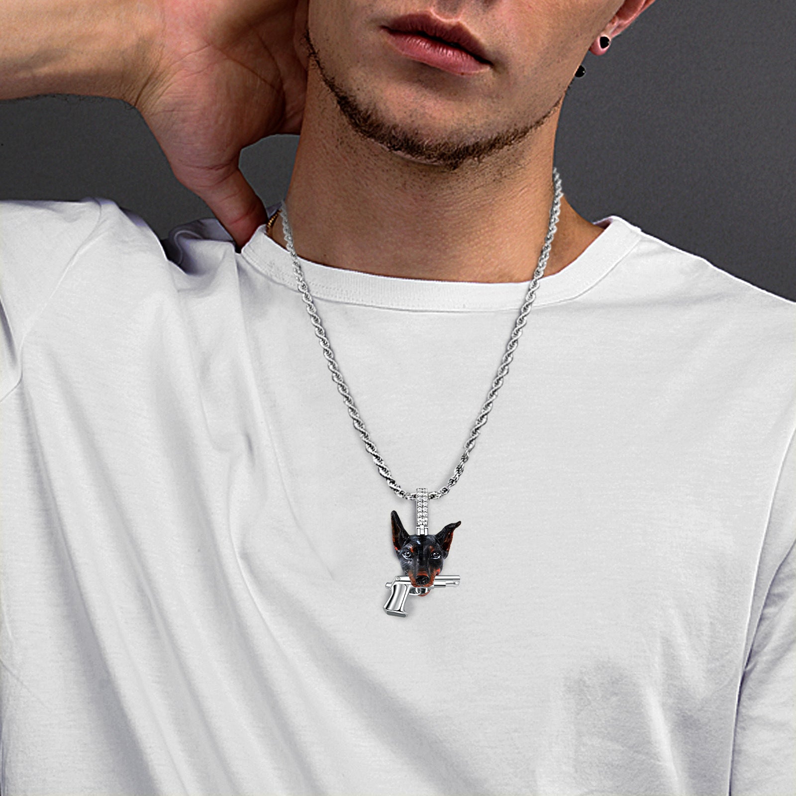 Dog Head Pistol Enamel Pendant