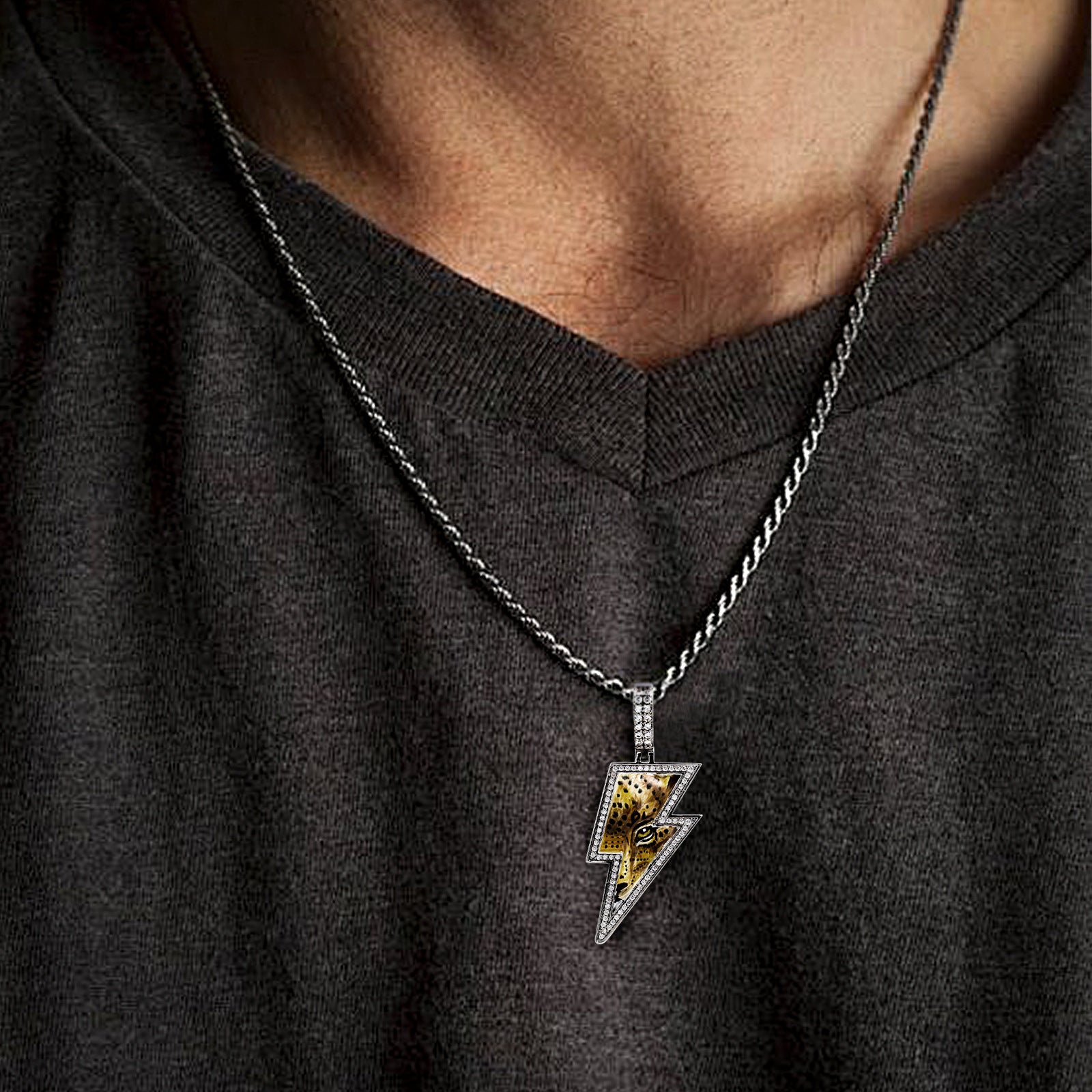 Cheetah Lightning Enamel Pendant