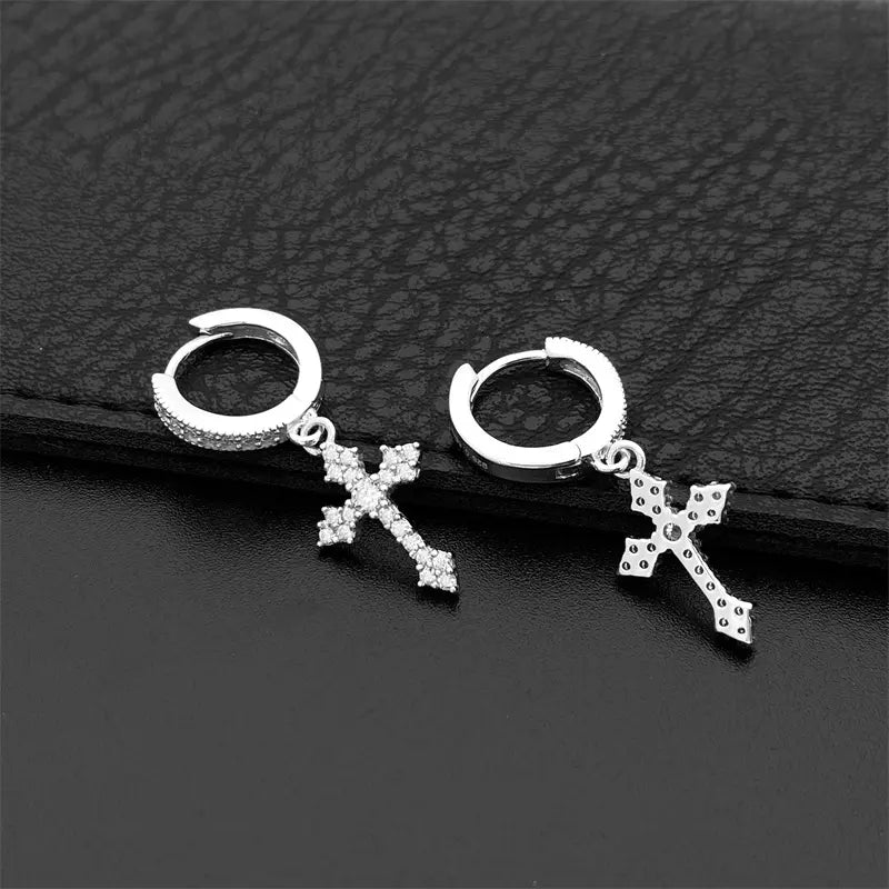S925 Silver Moissanite Nova Cross Hoop Earrings