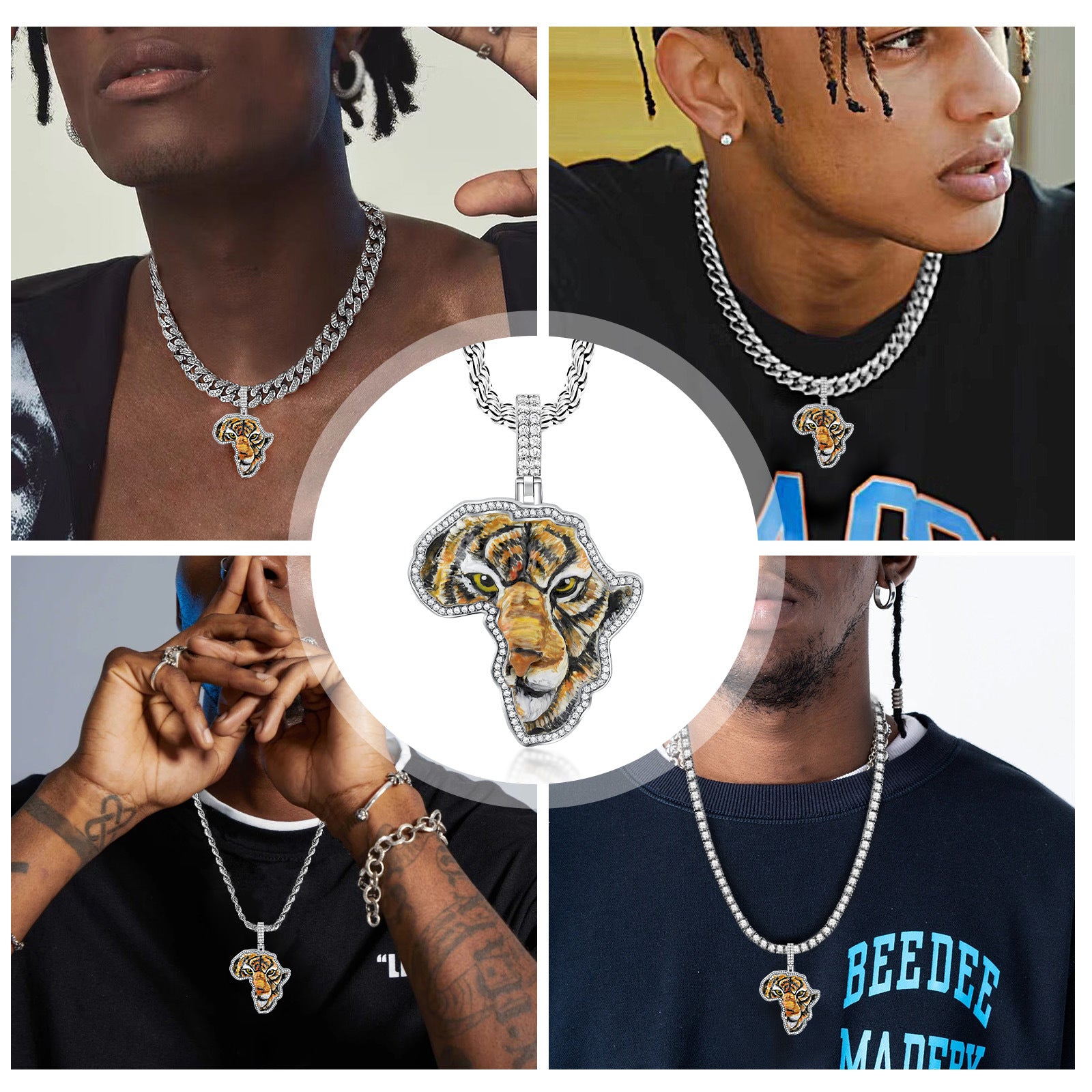 Tiger Africa Map Enamel Pendant
