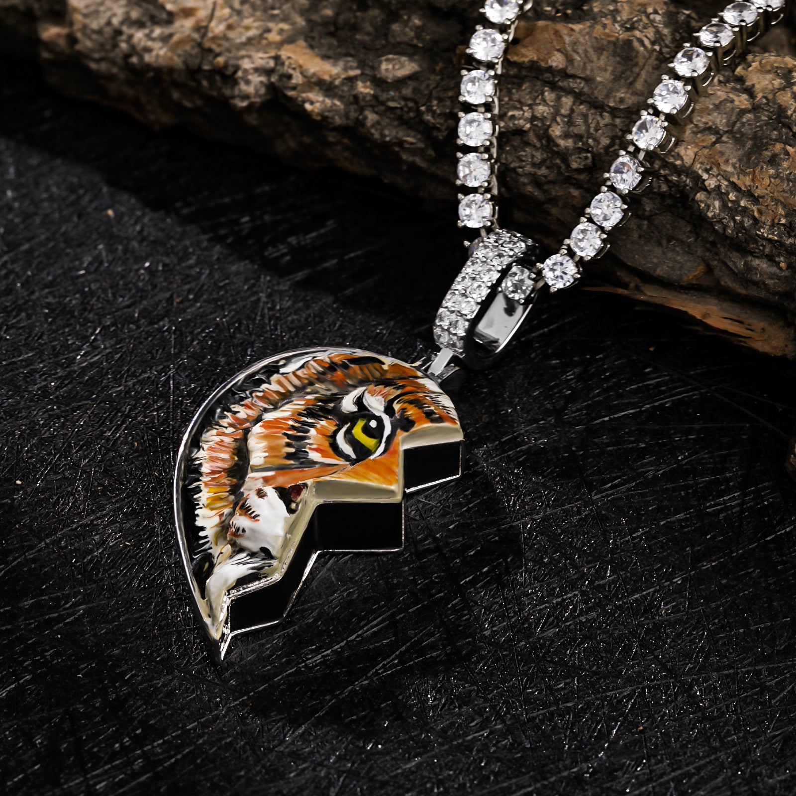 Tiger Broken Heart Enamel Pendant