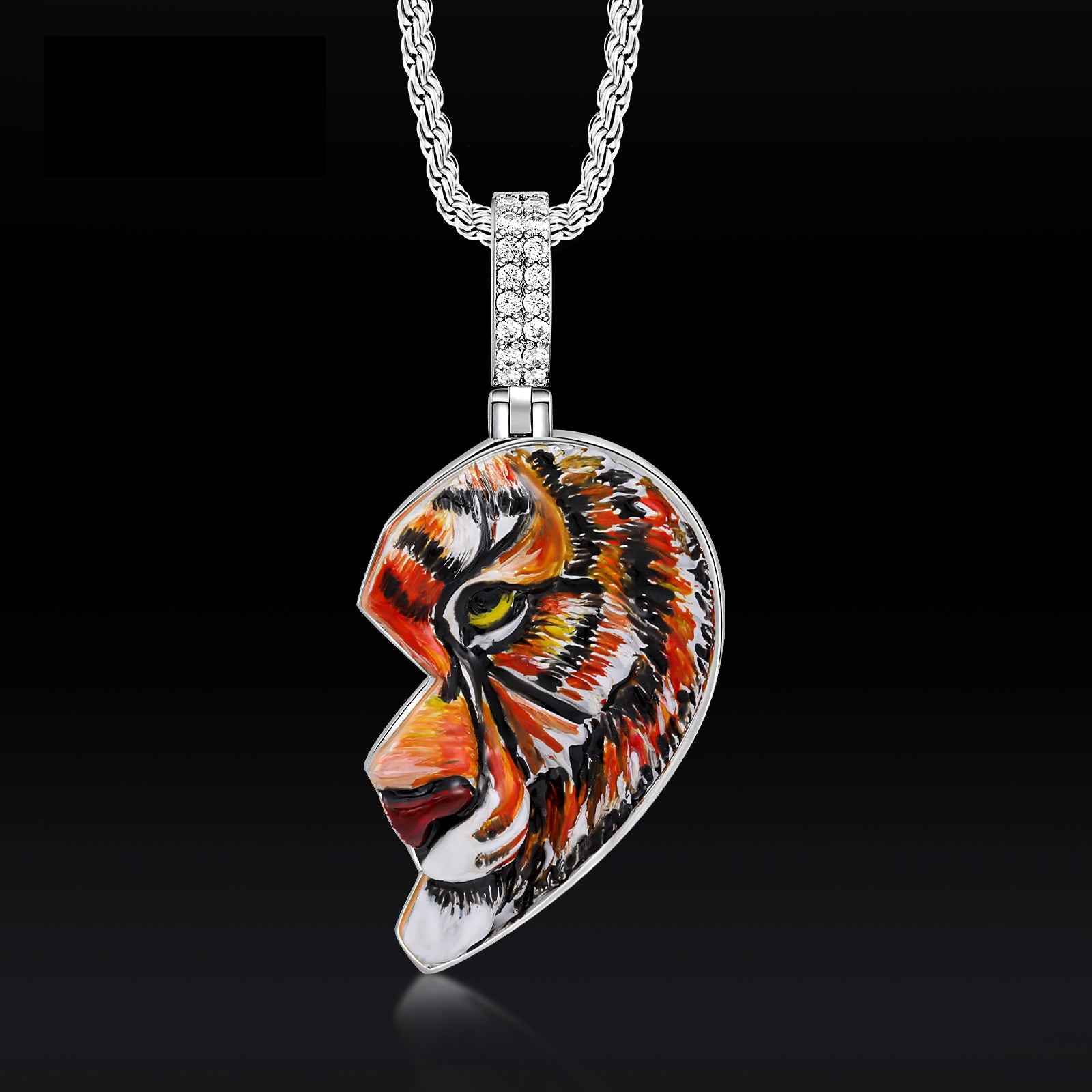 Tiger Broken Heart Enamel Pendant