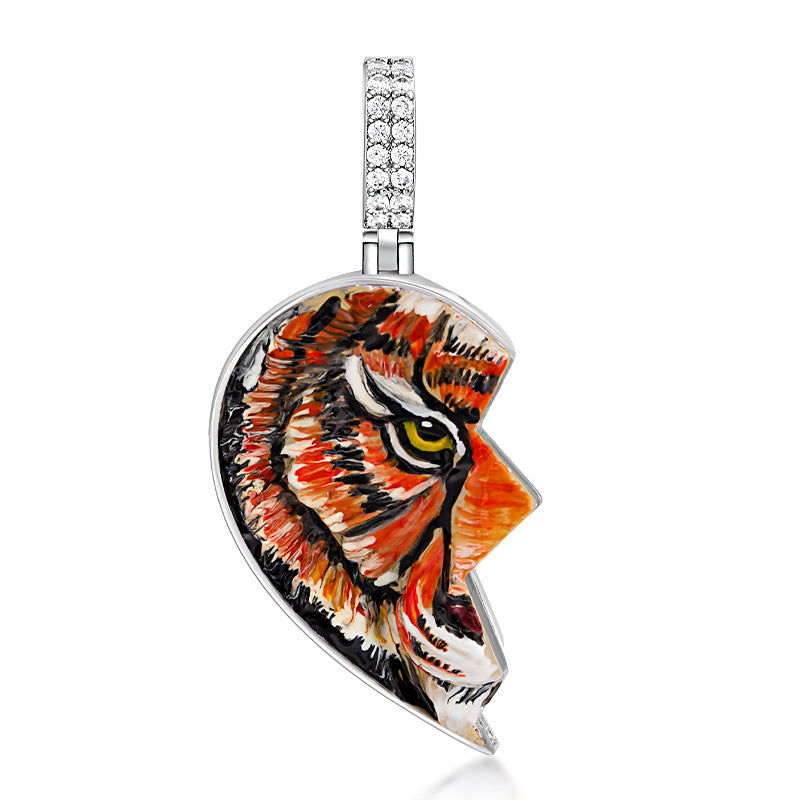 Tiger Broken Heart Enamel Pendant