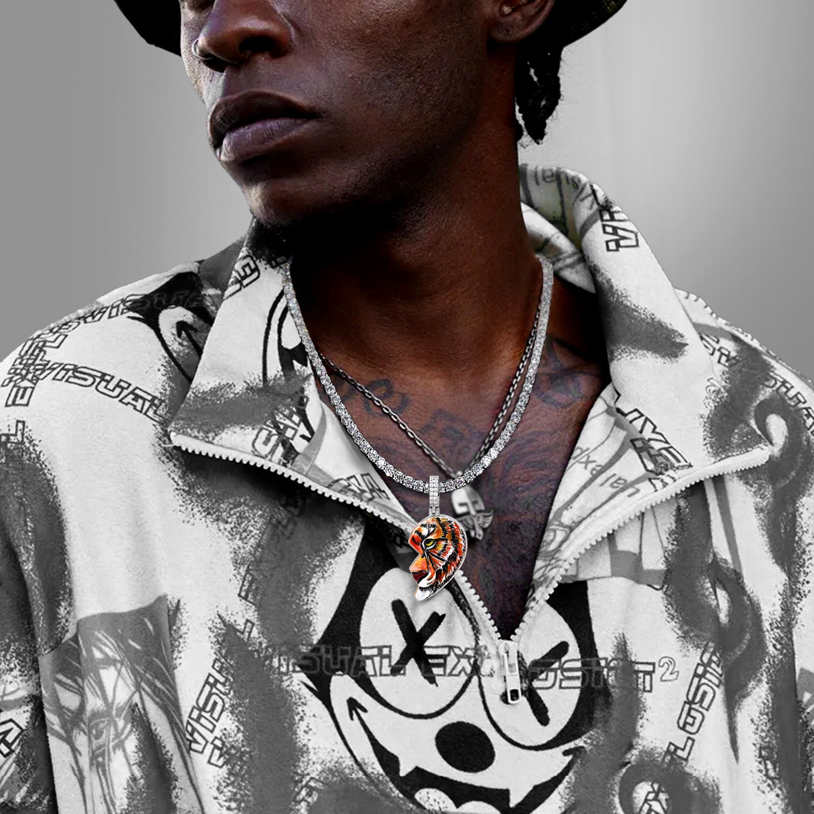 Tiger Broken Heart Enamel Pendant