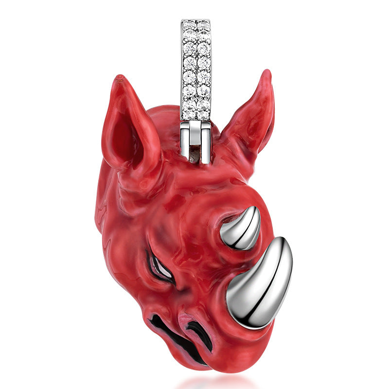 Red Rhinoceros Head Enamel Pendant