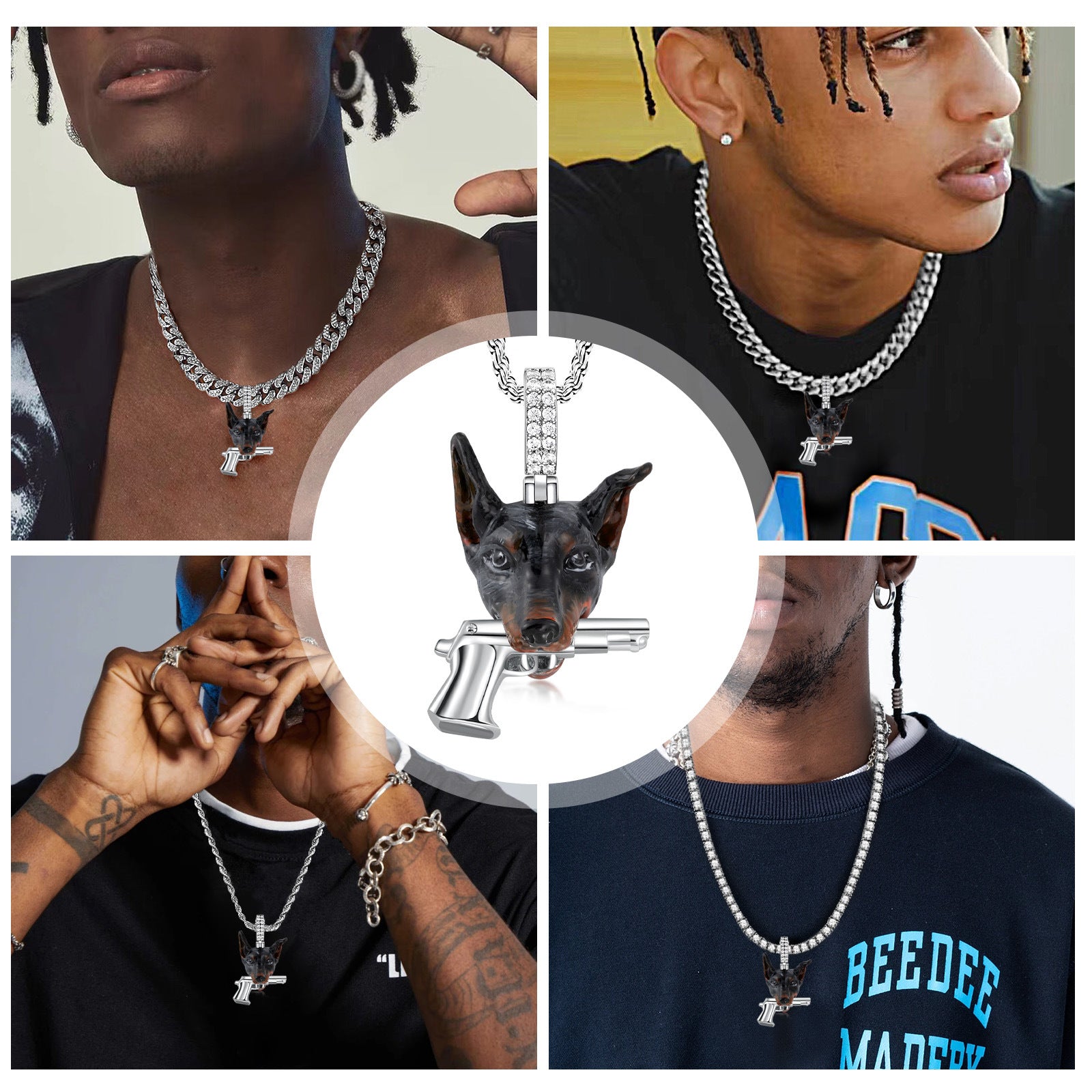 Dog Head Pistol Enamel Pendant