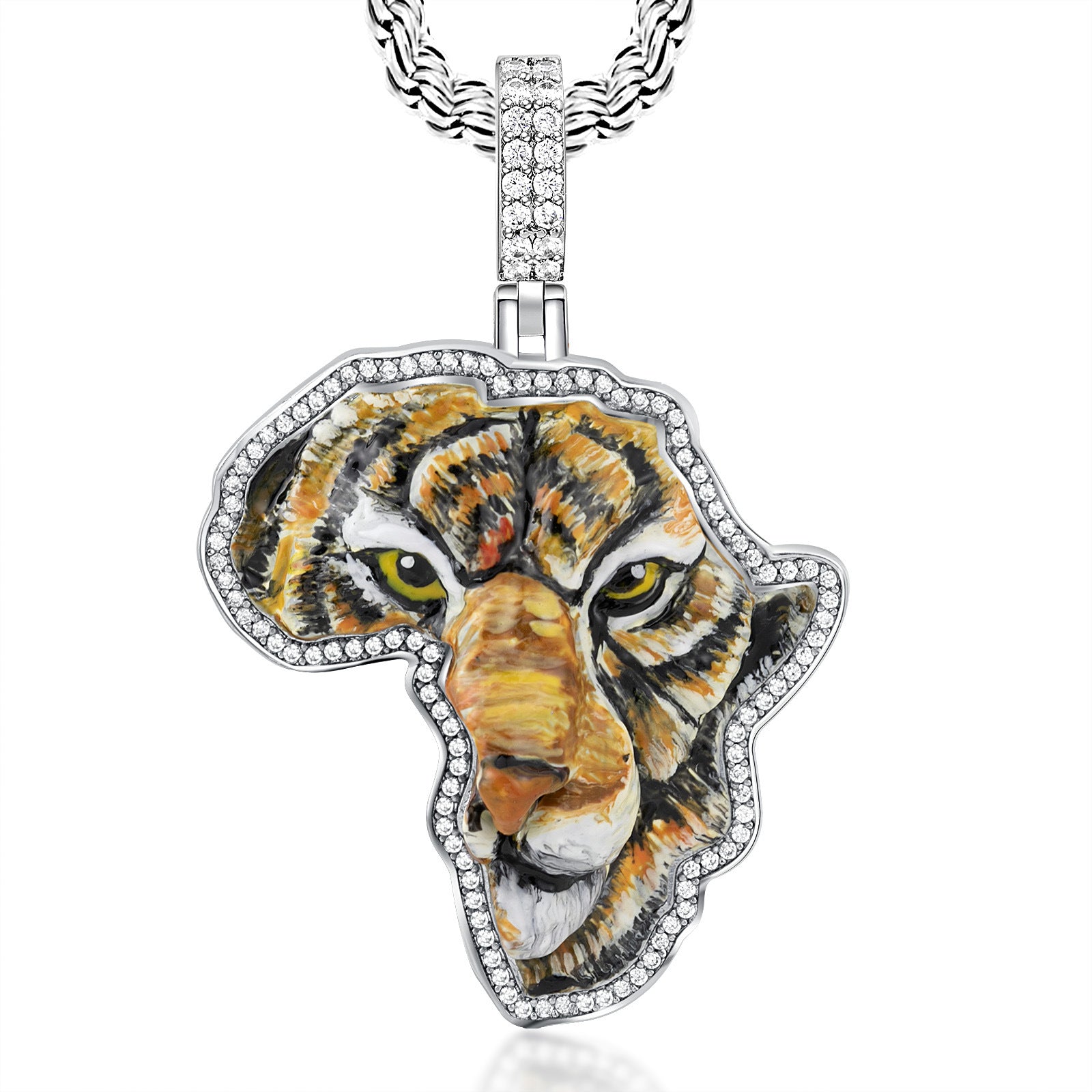 Tiger Africa Map Enamel Pendant