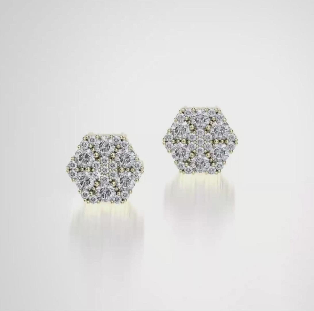 S925 Silver Moissanite Cluster Hexagon Earrings
