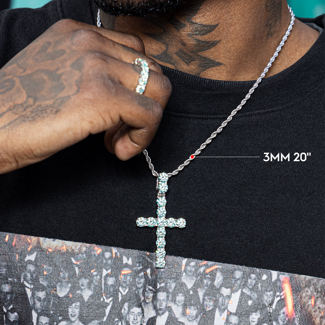 13CT Blue Moissanite Cross Pendant