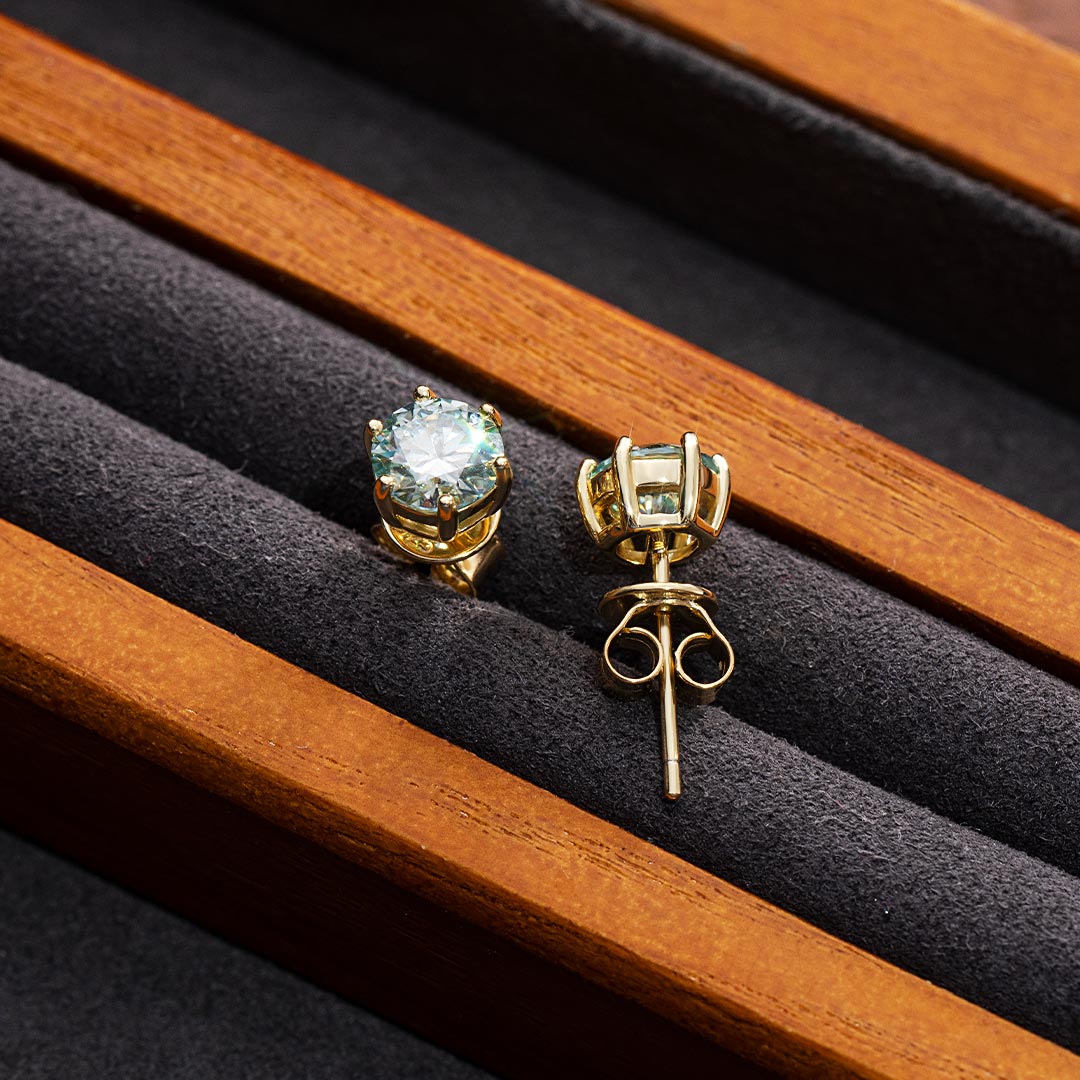 Certified Blue Moissanite Stud Earrings