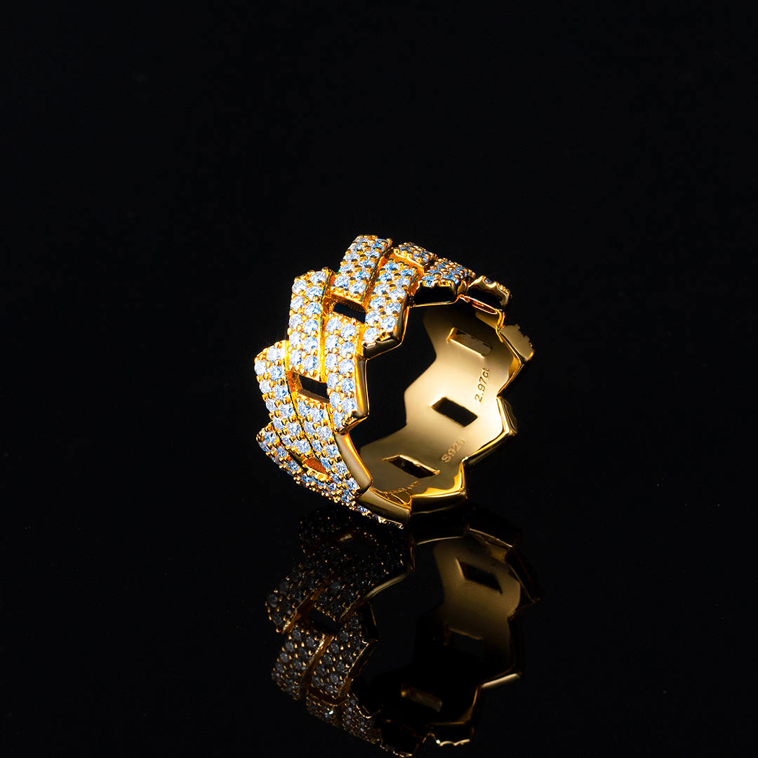 13mm S925 Moissanite Prong Cuban Link Ring