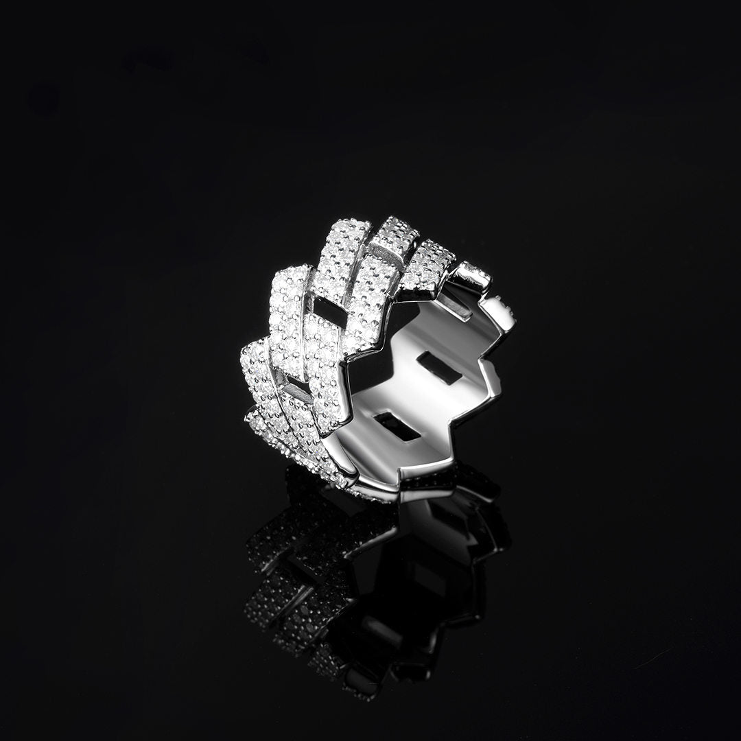 13mm S925 Moissanite Prong Cuban Link Ring