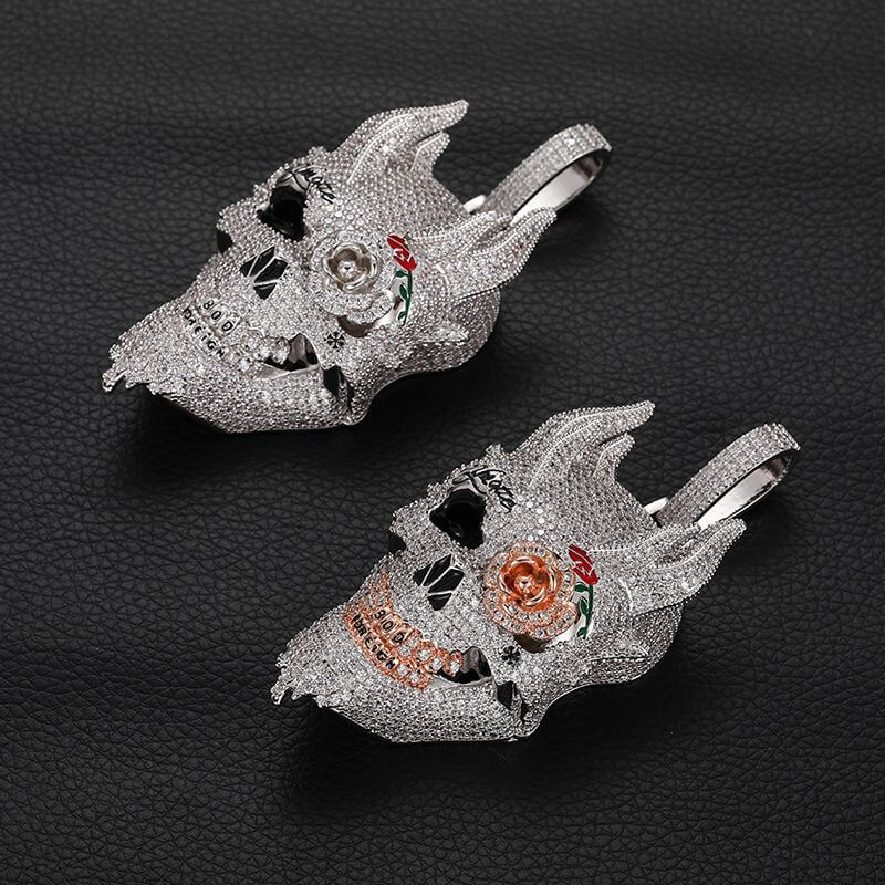 Iced Rose Skull Pendant