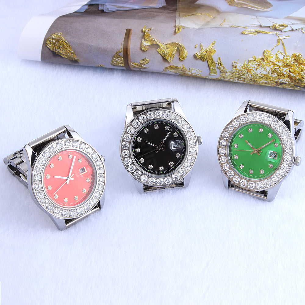 White Gold Plated Red Dial Stainless Steel  Watch