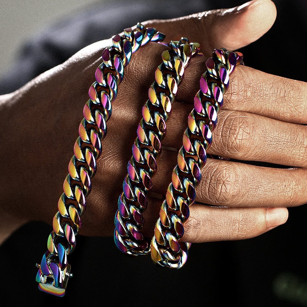 12MM Rainbow Miami Cuban Link Chain
