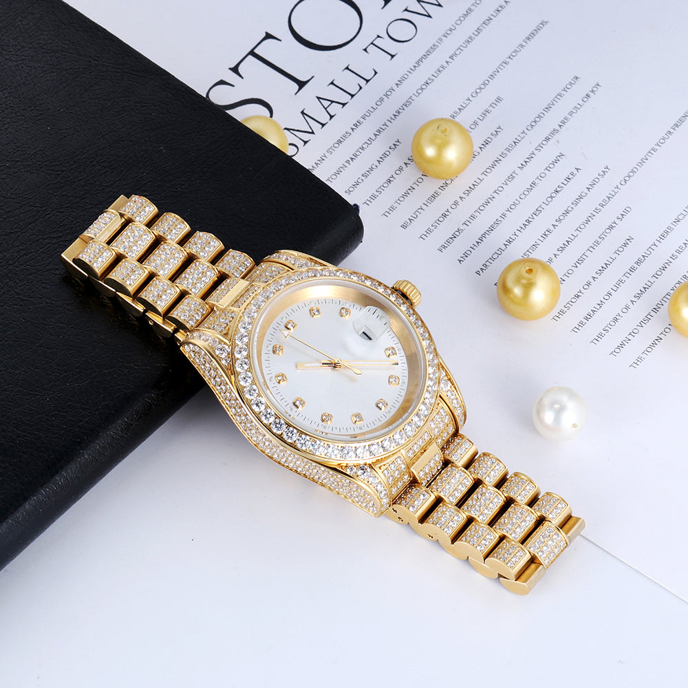 18K Gold Plated White Dial Stainless Steel Watch