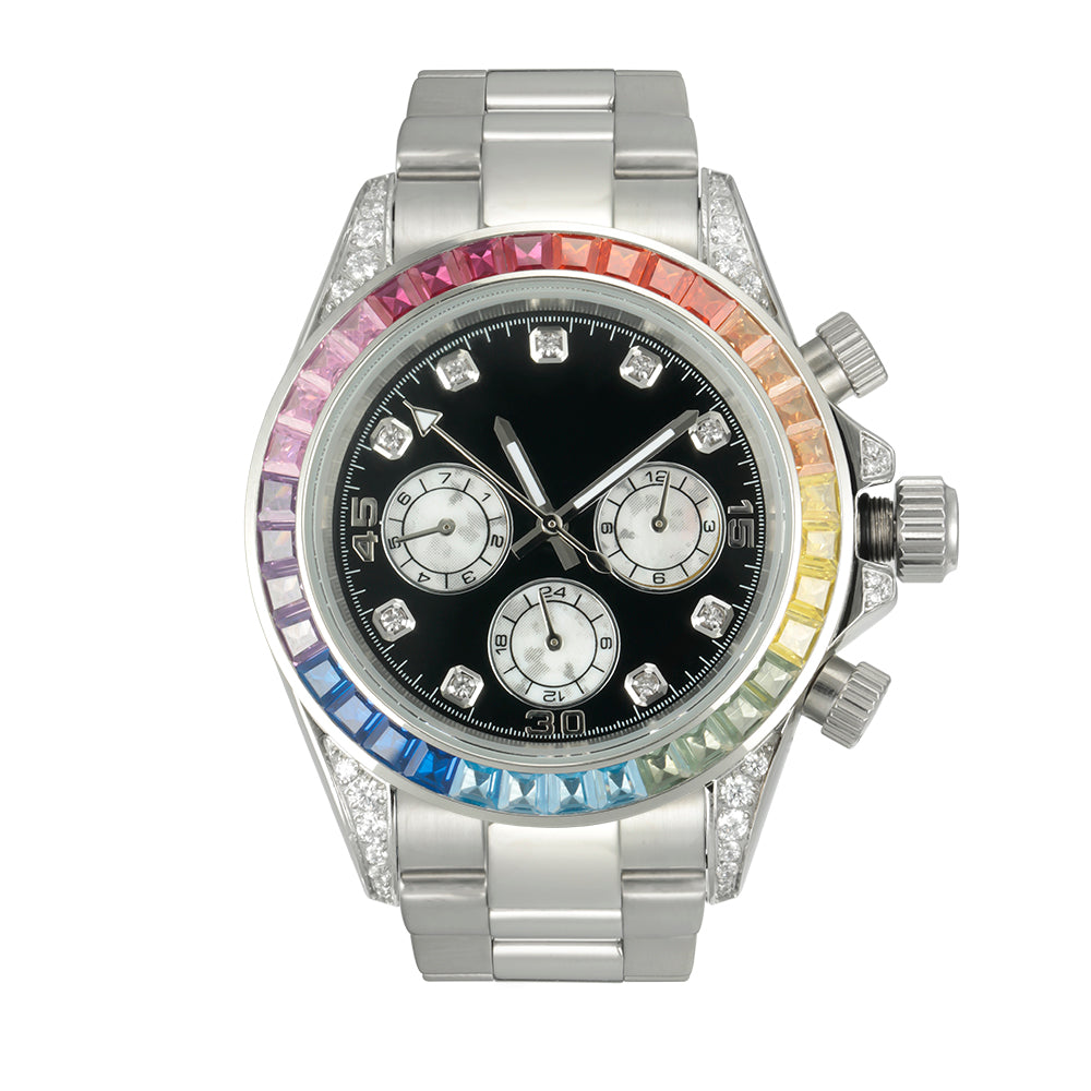 White Gold Plated Black Dial Alpha Era Stainless Steel  Watch