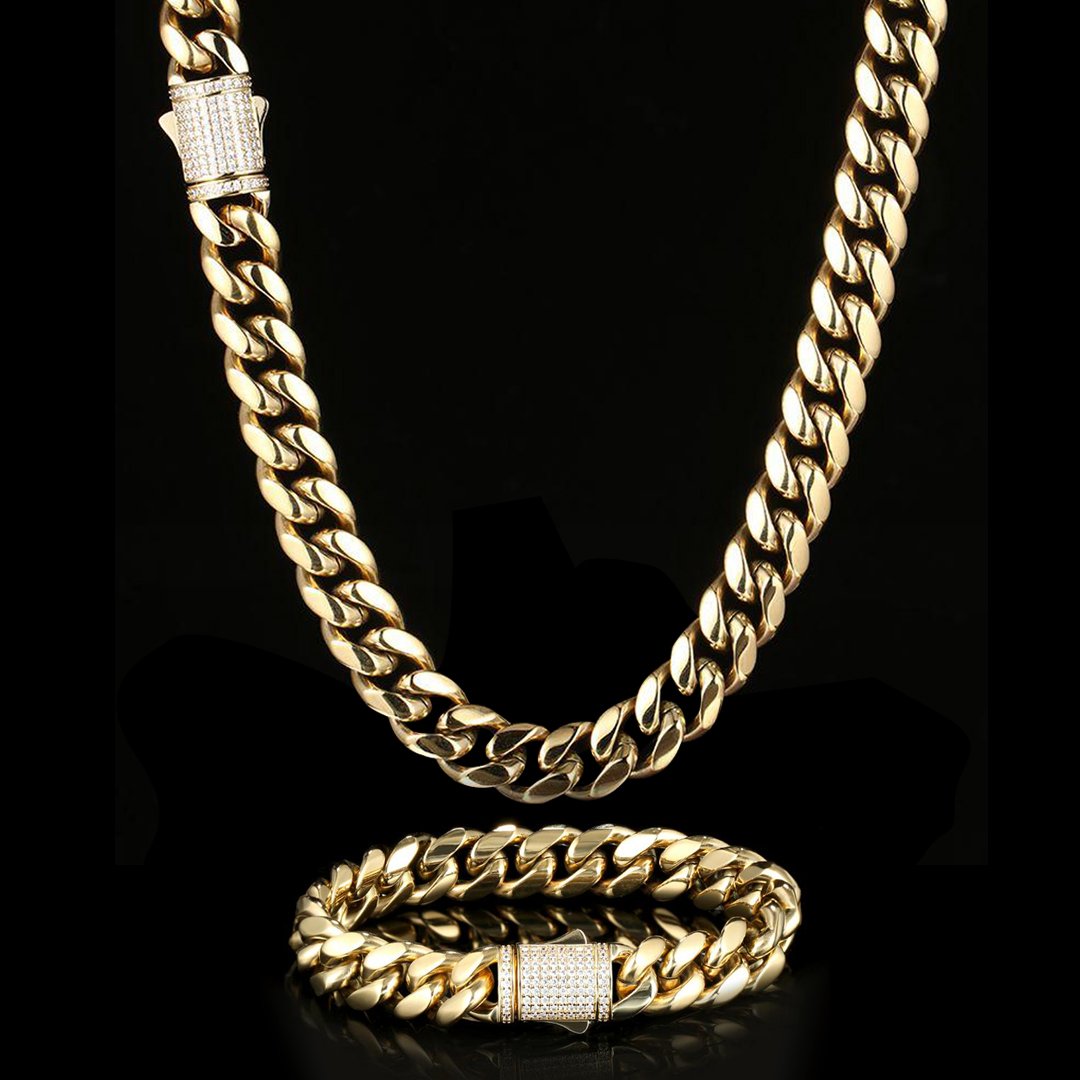 12MM Iced Out Clasp Miami Cuban Link Set