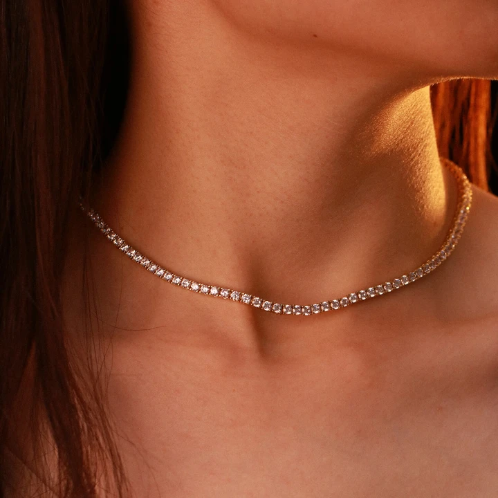 3/4MM Round Cut Tennis Necklace in Yellow Gold