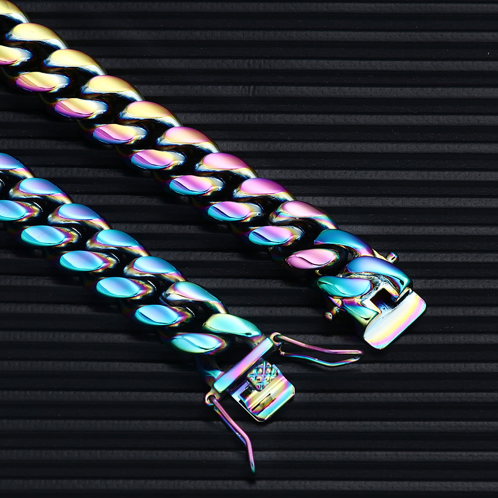 12MM Rainbow Miami Cuban Link Chain