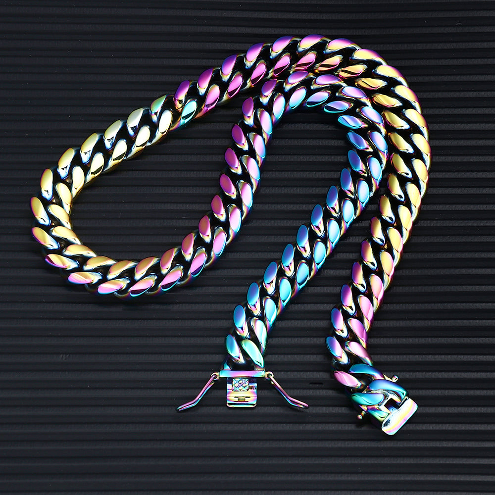 12MM Rainbow Miami Cuban Link Chain