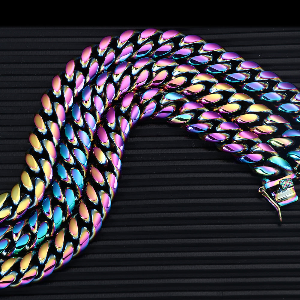12MM Rainbow Miami Cuban Link Chain