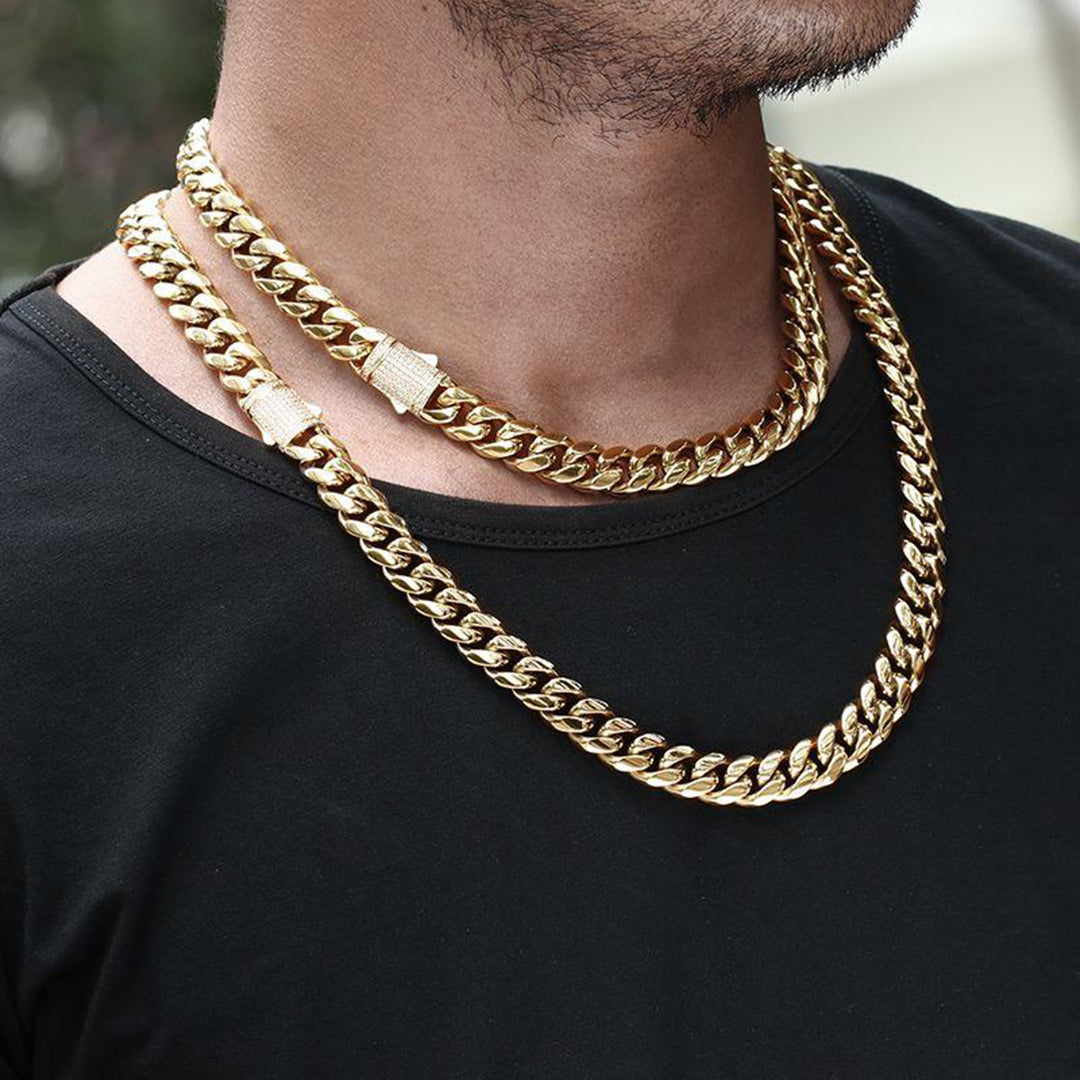 12MM Iced Out Clasp Miami Cuban Link Set
