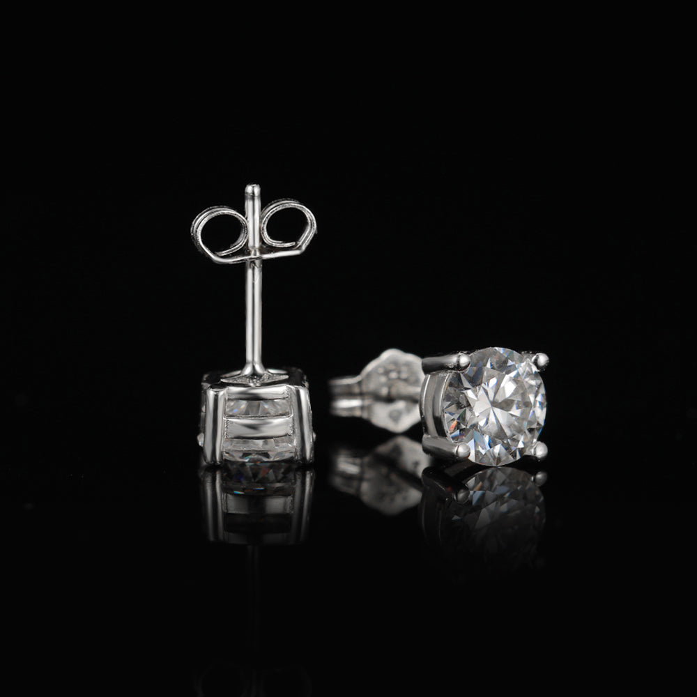 S925 Round Cut Moissanite Earrings- 1-2CT Total
