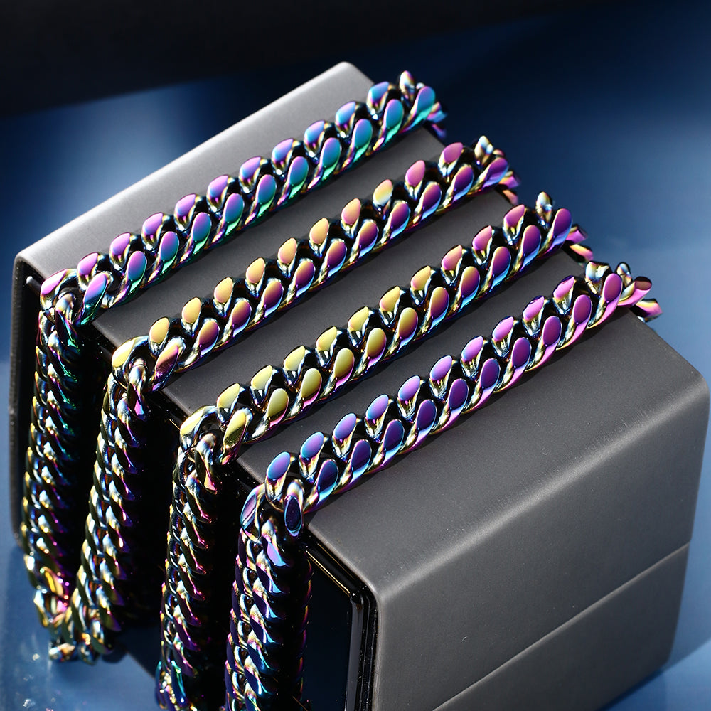 12MM Rainbow Miami Cuban Link Chain
