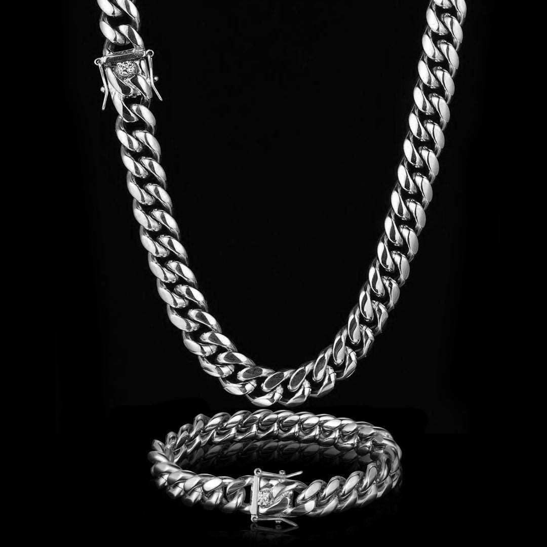 12MM Miami Cuban Link Set - White Gold