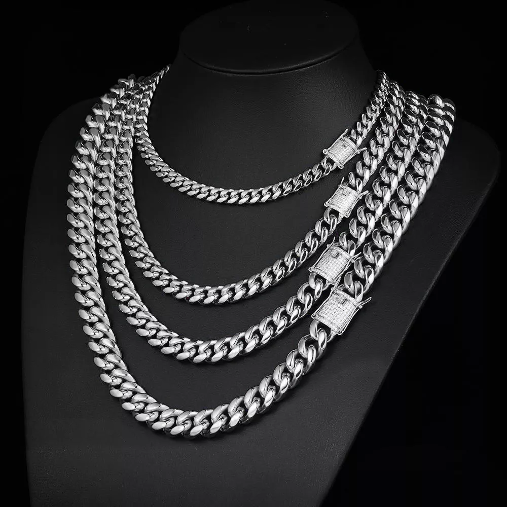 Iced Clasp Miami Cuban Link Chain - White Gold
