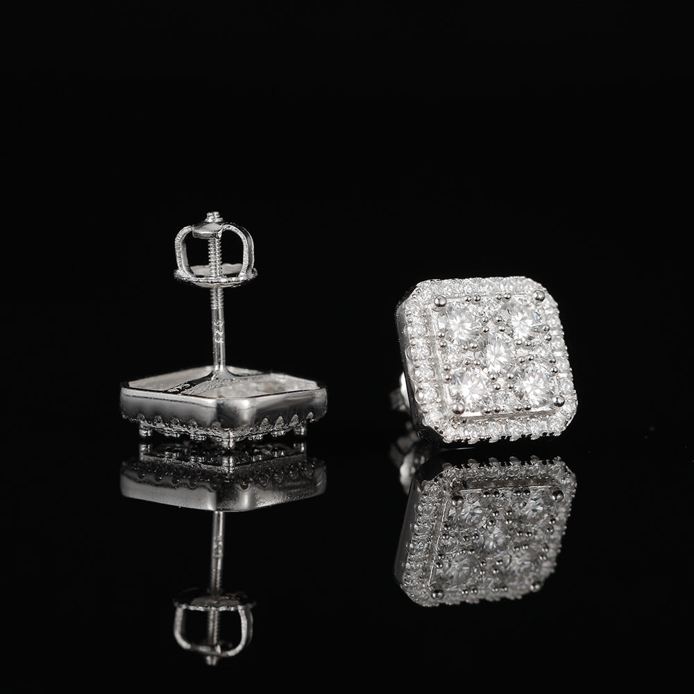S925 Square Princess Cut Stud Earrings-1.6CT Total